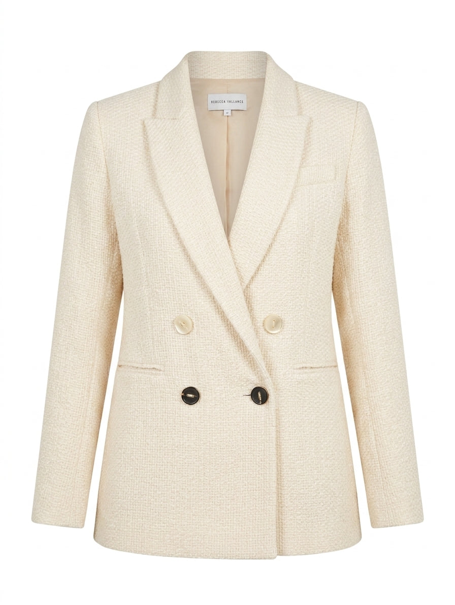 Rebecca Vallance Cream Bouclé Double Breasted Blazer - Size AU 8 - Image 1