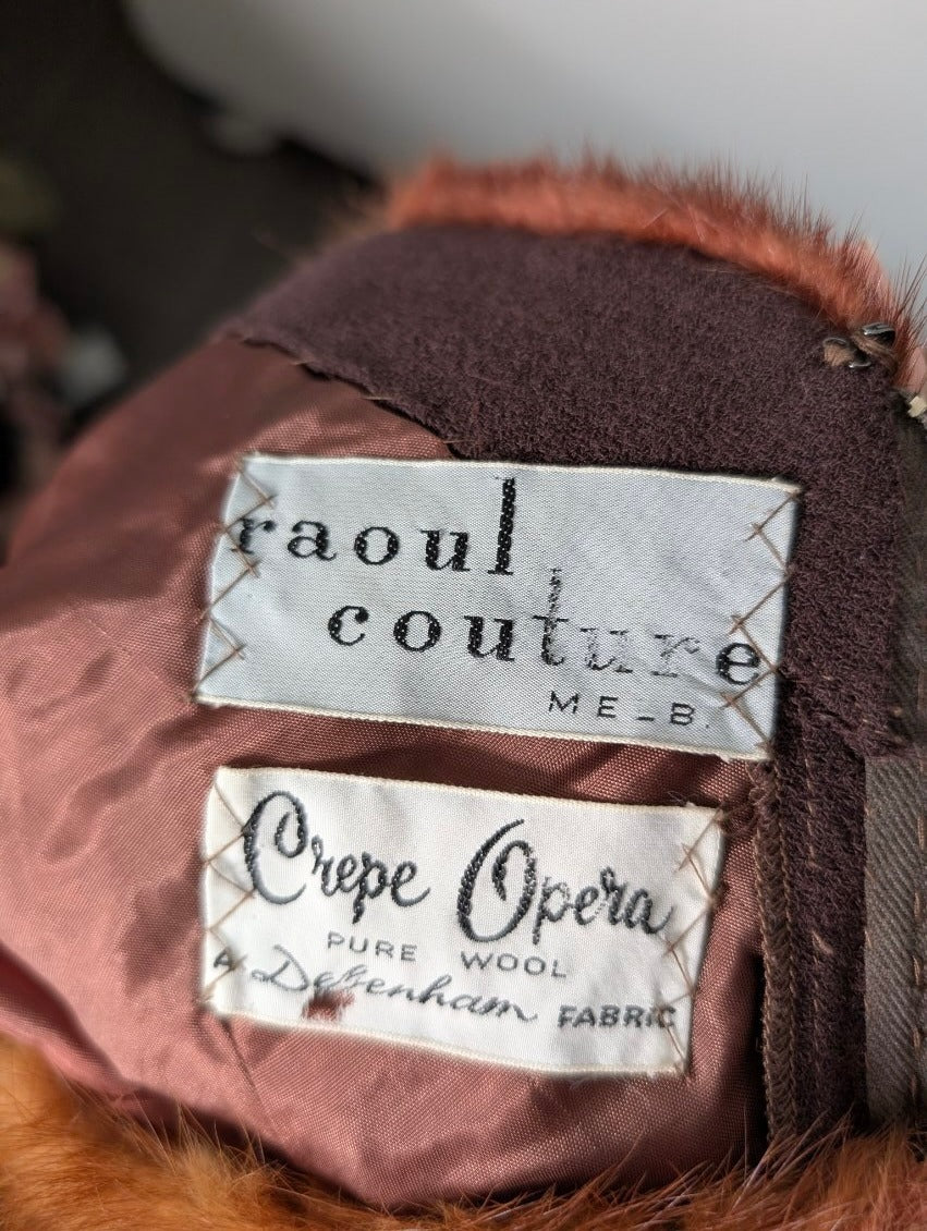 Vintage Raoul Couture Brown Wool Evening Dress with Faux Fur Collar - Image 4