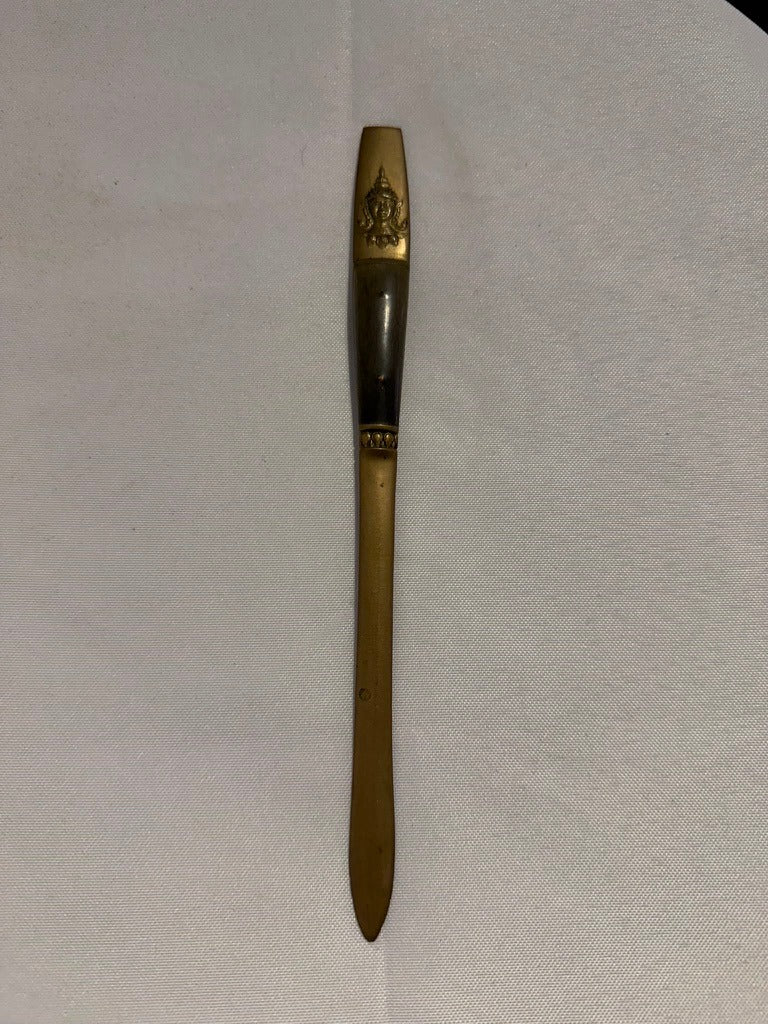 S. Samran Vintage Brass and Horn Letter Opener Gold and Brown - Image 4