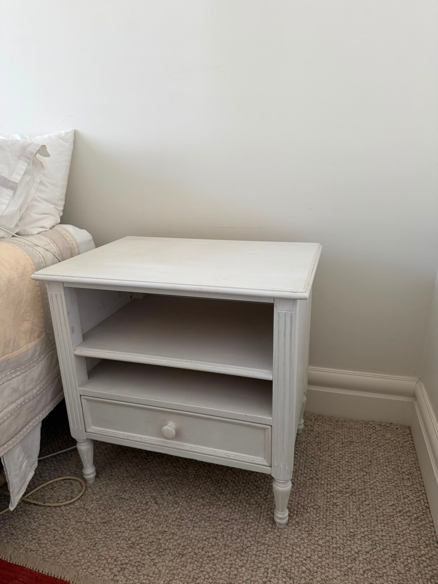 White Painted Wooden Nightstand With Drawer And Shelf - Image 4