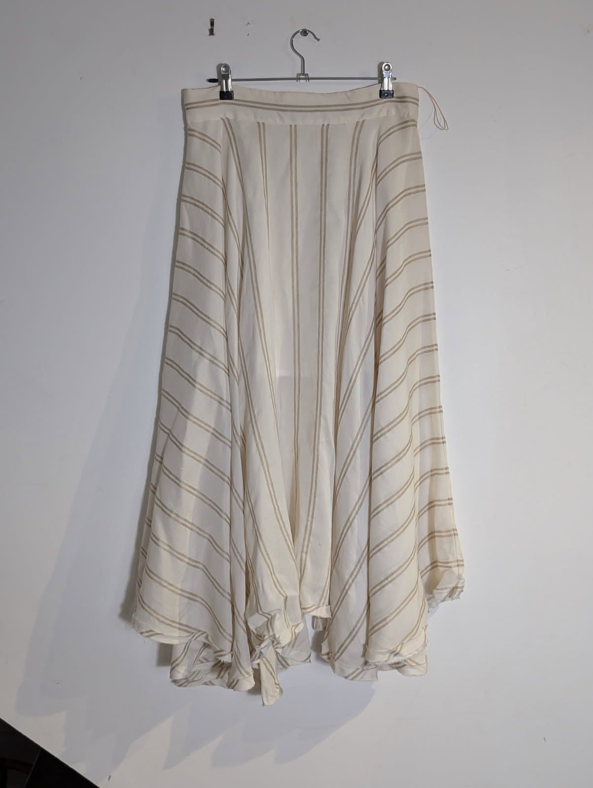 KITX Striped Midi Skirt - Cream & Beige Rayon Silk Blend Size 12 - Image 1