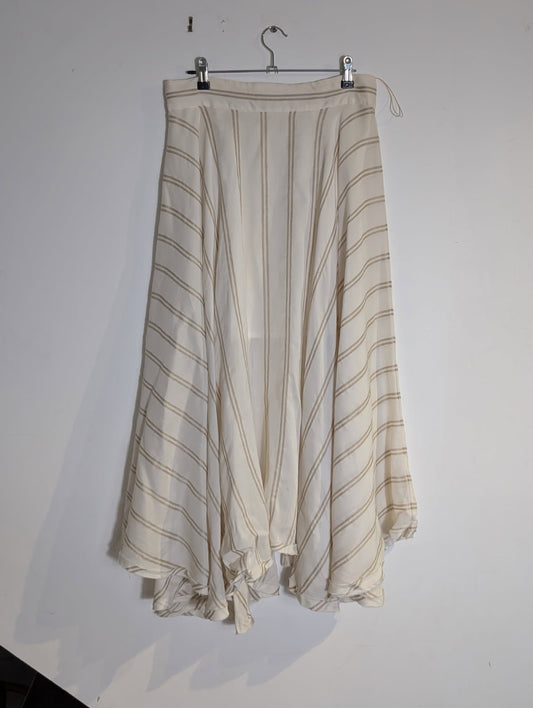 KITX Striped Midi Skirt - Cream & Beige Rayon Silk Blend Size 12 - Image 1