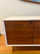 Mid-Century Style Media Console Walnut and White Sideboard 196cm - Image 5