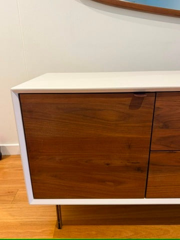 Mid-Century Style Media Console Walnut and White Sideboard 196cm - Image 5