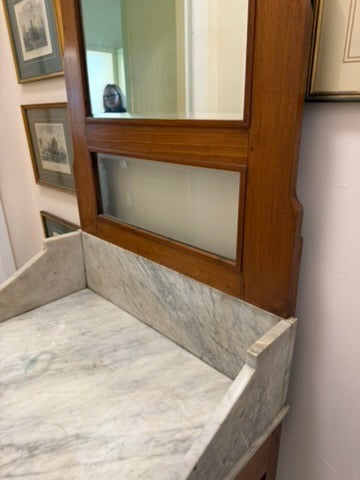 Antique Timber Washstand with Marble Top and Mirror - Image 4