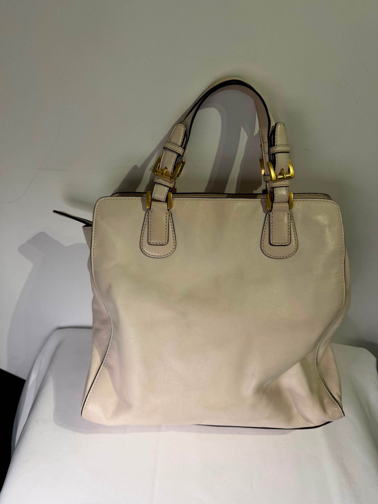 Michael Kors Sutton Medium Satchel Cream Leather Handbag - Image 4