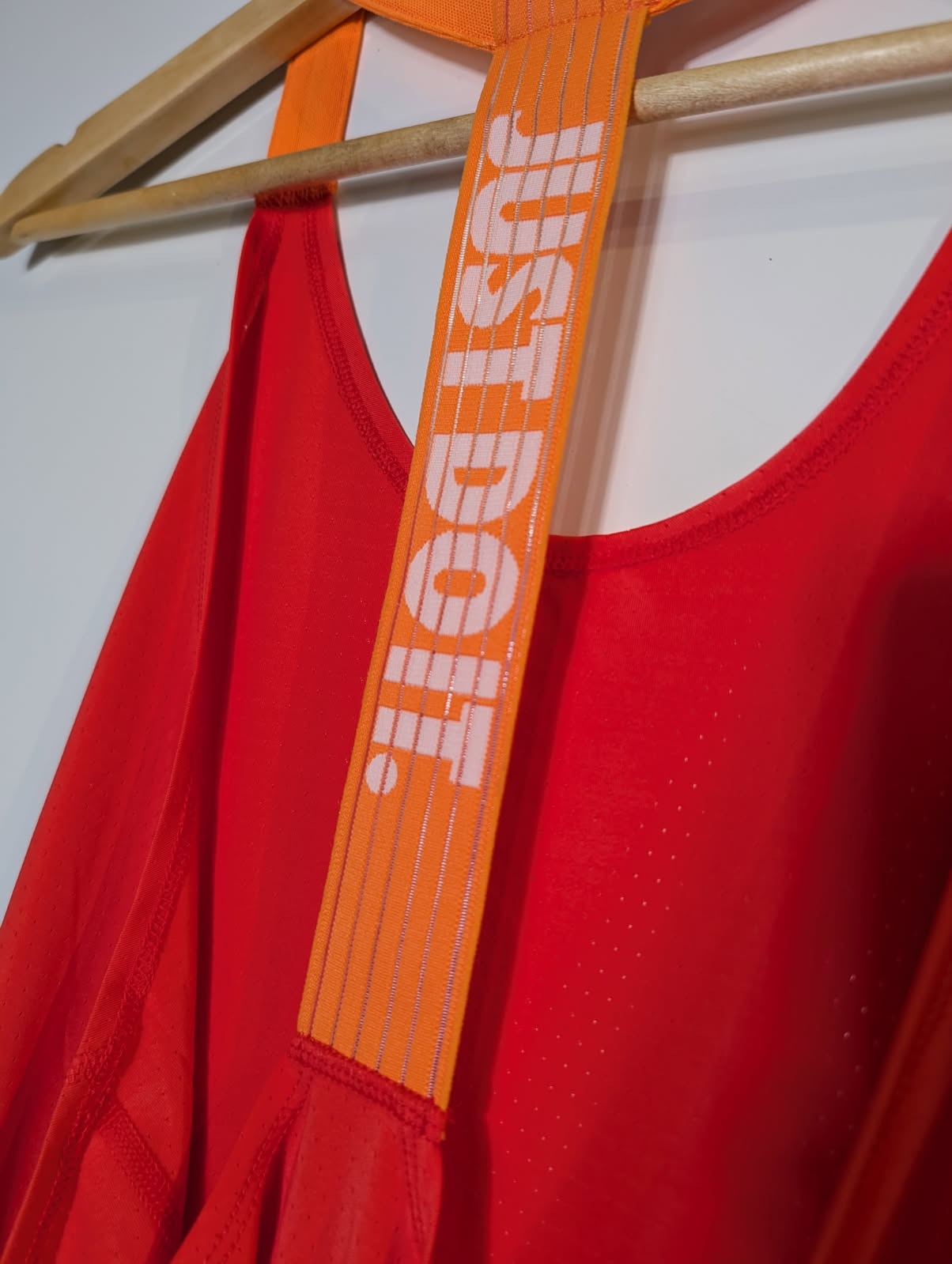 Nike Dri-FIT Racerback Tank Top - Orange/Red Logo Elastic Strap - Image 5