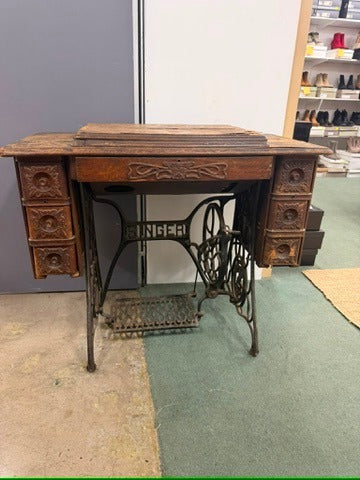 Antique Singer Treadle Sewing Machine Cabinet - Decorative Wood Table - Image 1