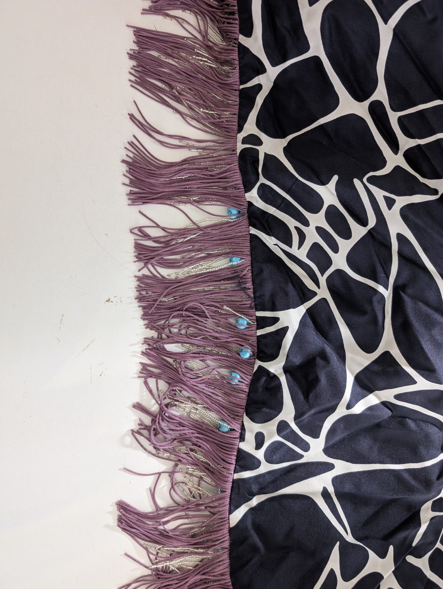 PROVA Silk Scarf Spotted Print with Beaded Fringe One Size - Image 11
