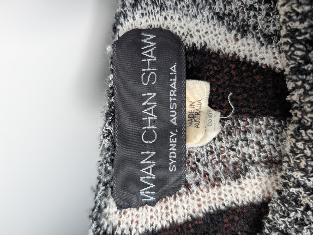 Vivian Chan Shaw Mock Neck Striped Knit Sweater Black Grey - Image 5