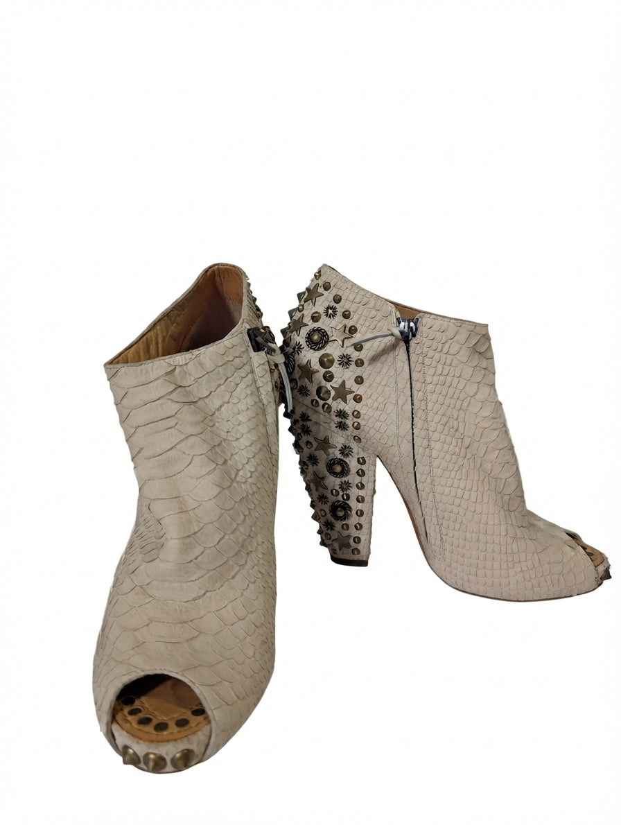Givenchy Studded Peep-Toe Ankle Boots Beige Leather