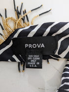 PROVA Silk Scarf Black & White Abstract Print with Beaded Fringe - Image 2
