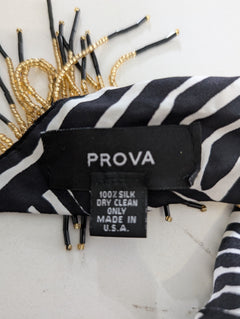 PROVA Silk Scarf Black & White Abstract Print with Beaded Fringe - Image 2
