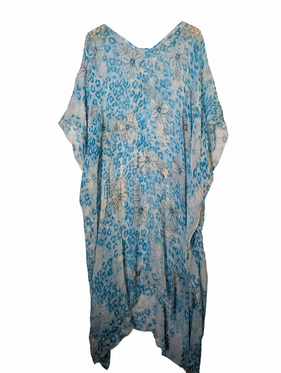 Camilla Silk Kaftan Blue Animal Print One Size - Image 1