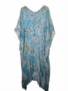 Camilla Silk Kaftan Blue Animal Print One Size - Image 1