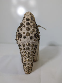 Givenchy Studded Peep-Toe Ankle Boots Beige Leather - Image 3