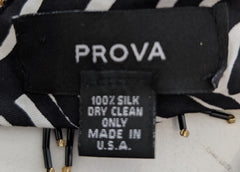 PROVA Silk Scarf Black & White Abstract Print with Beaded Fringe - Image 3