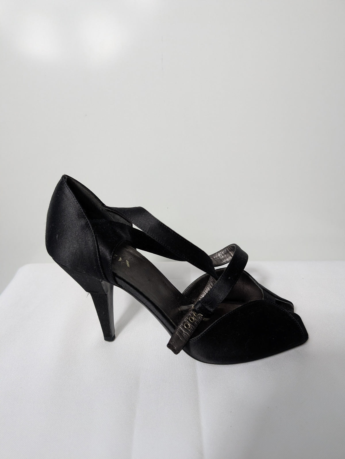 Prada Black Satin Criss-Cross Peep Toe Heels EU 38 - Image 3