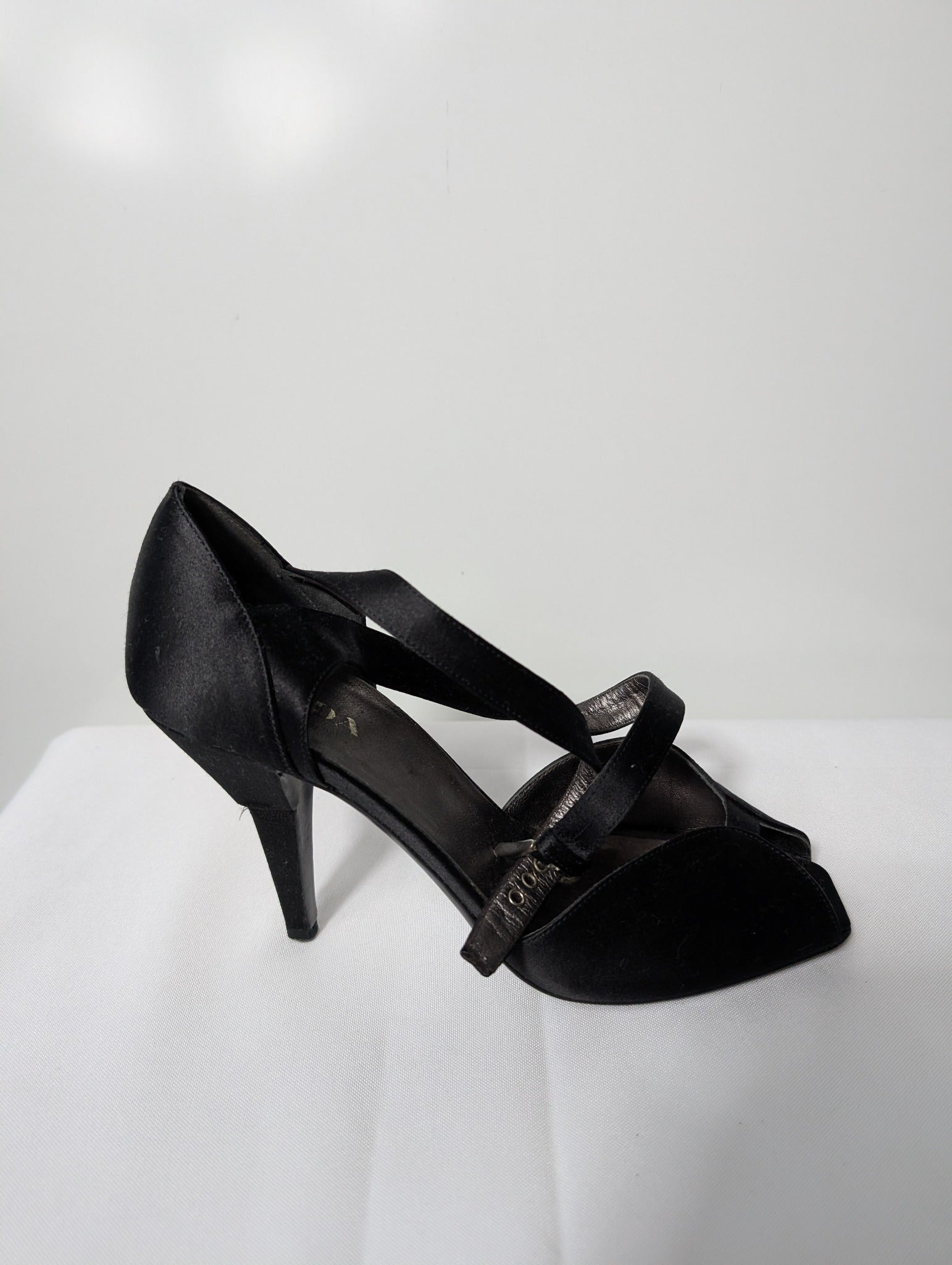 Prada Black Satin Criss-Cross Peep Toe Heels EU 38 - Image 3