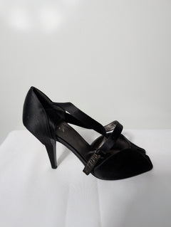 Prada Black Satin Criss-Cross Peep Toe Heels EU 38 - Image 3