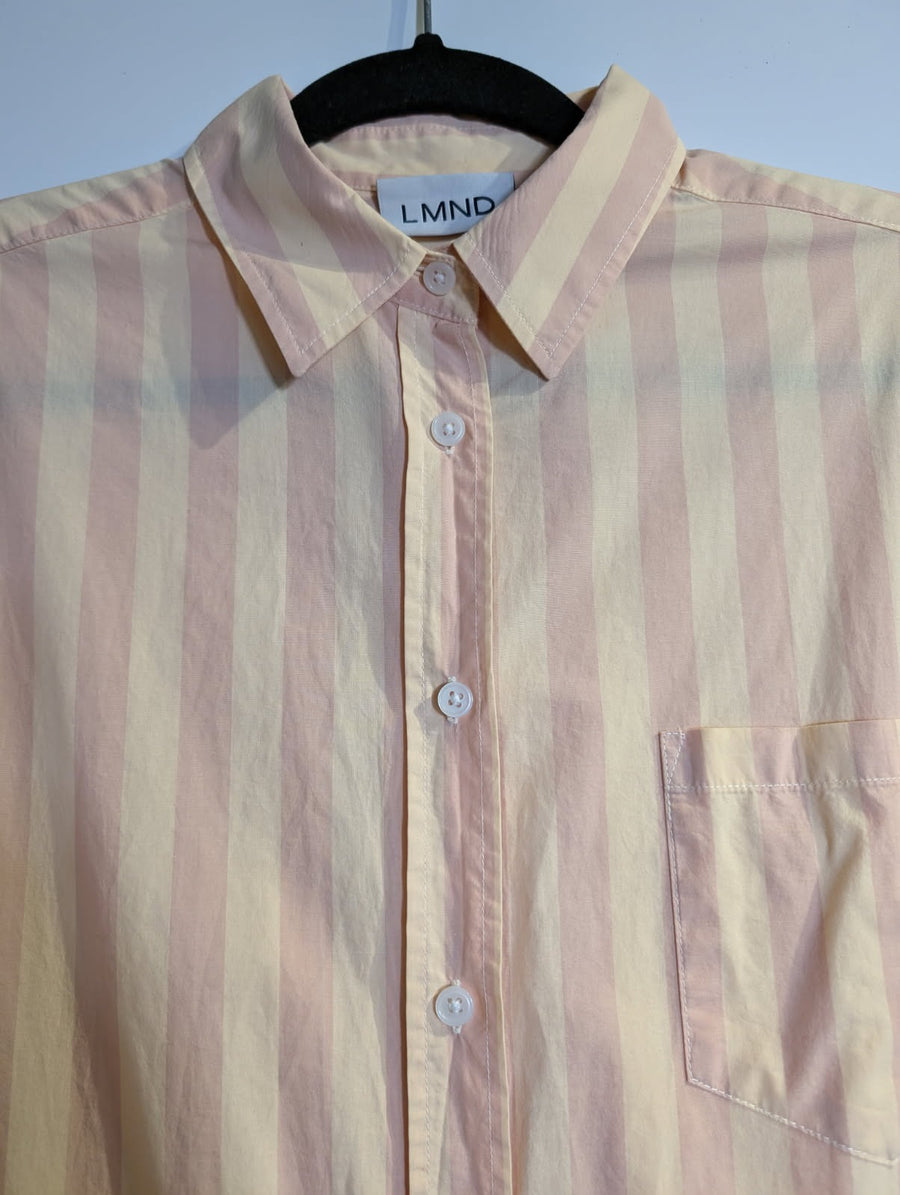 LMND The Boyfriend Shirt Striped Cotton Button-Down Peach Yellow Size S - Image 6