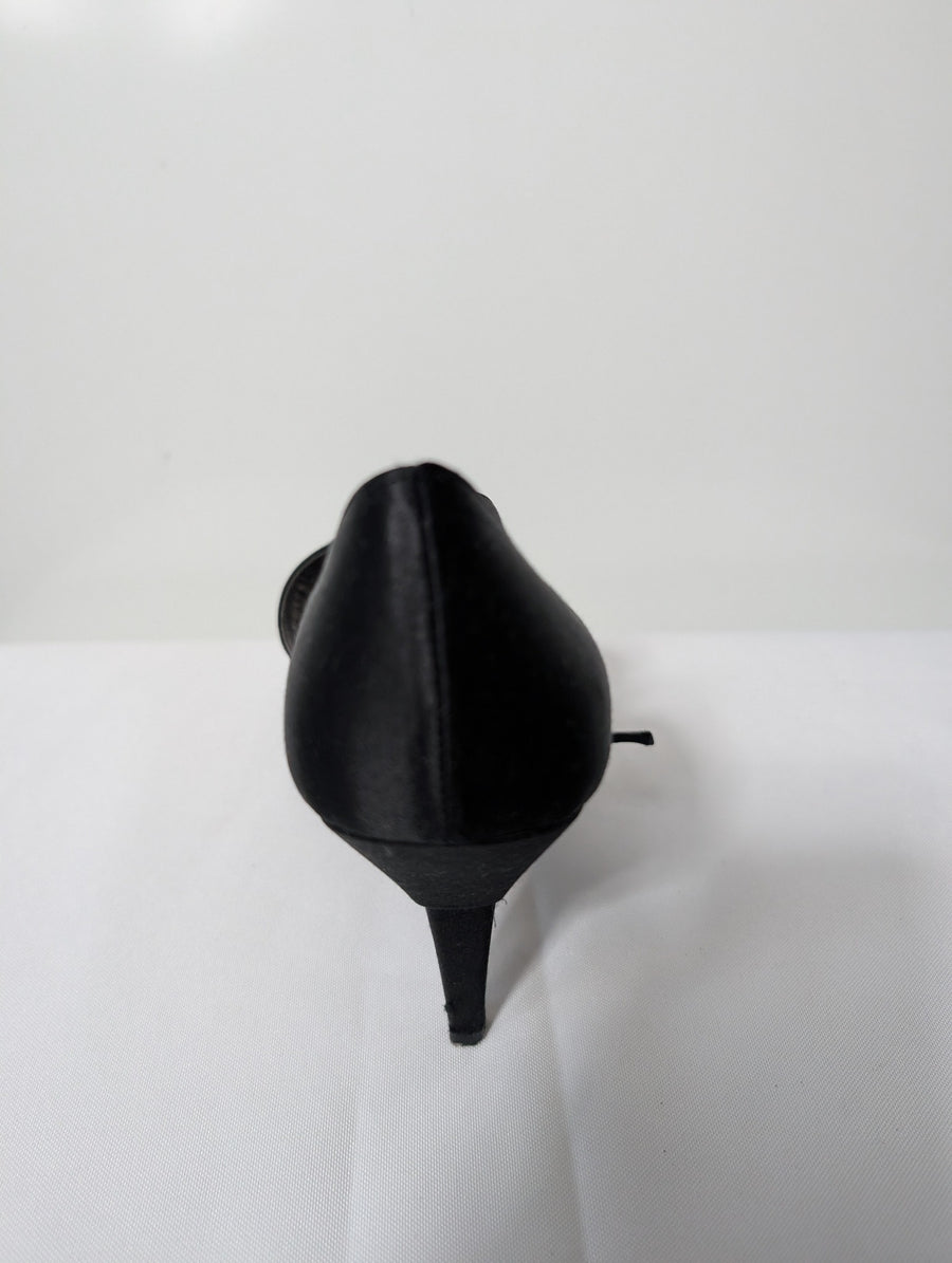 Prada Black Satin Criss-Cross Peep Toe Heels EU 38 - Image 4