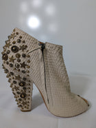 Givenchy Studded Peep-Toe Ankle Boots Beige Leather - Image 4