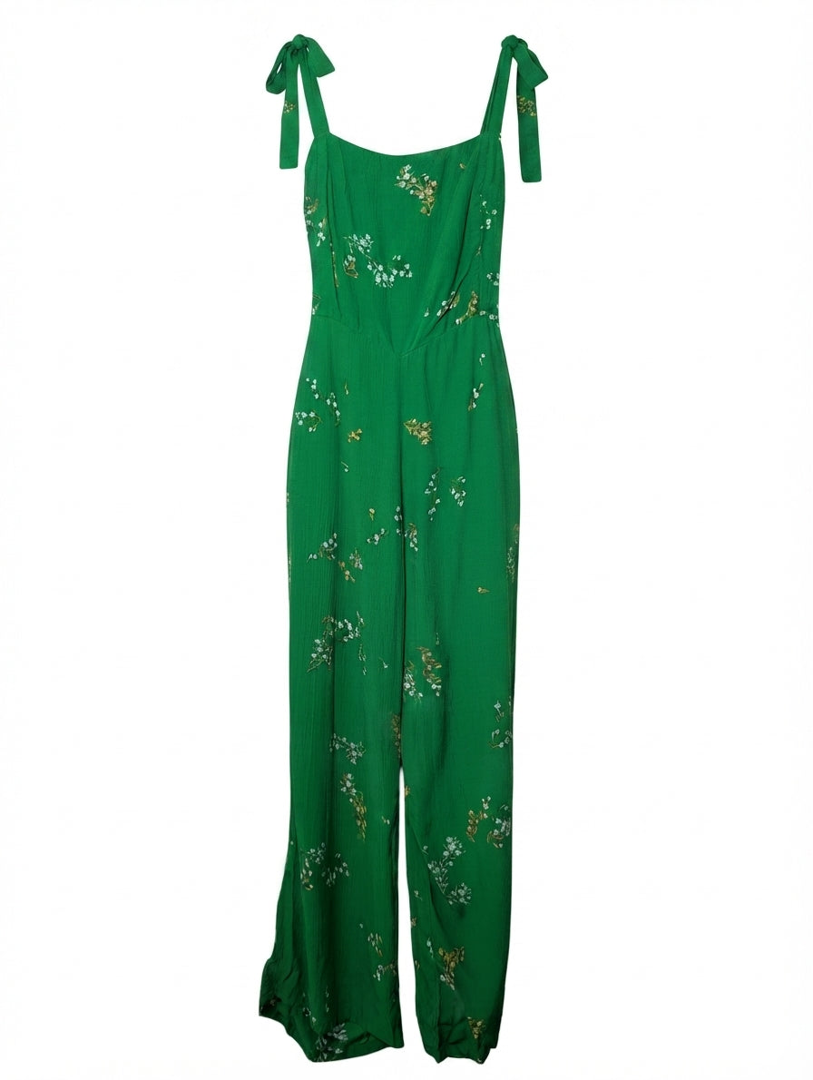 Faithfull the Brand Green Floral Tie-Strap Jumpsuit AU 8 - Image 1