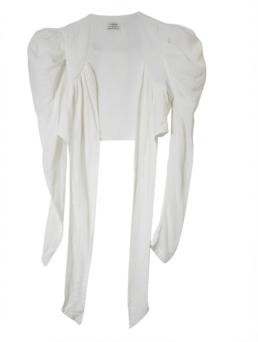 ATOÌR Puff Sleeve Tie Front Bolero Shrug White Size 8 - Image 1