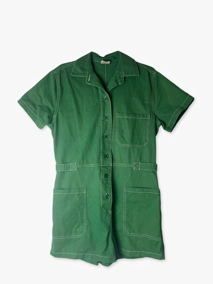 Insight Green Cotton Collared Romper Jumpsuit - Image 1
