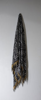 PROVA Silk Scarf Black & White Abstract Print with Beaded Fringe - Image 4