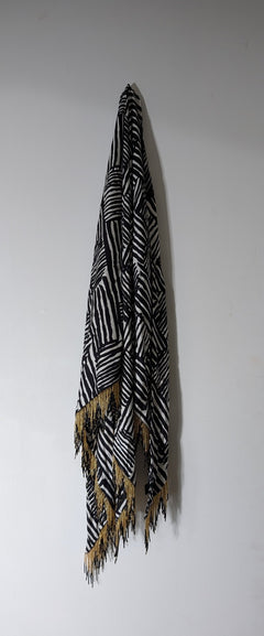 PROVA Silk Scarf Black & White Abstract Print with Beaded Fringe - Image 4