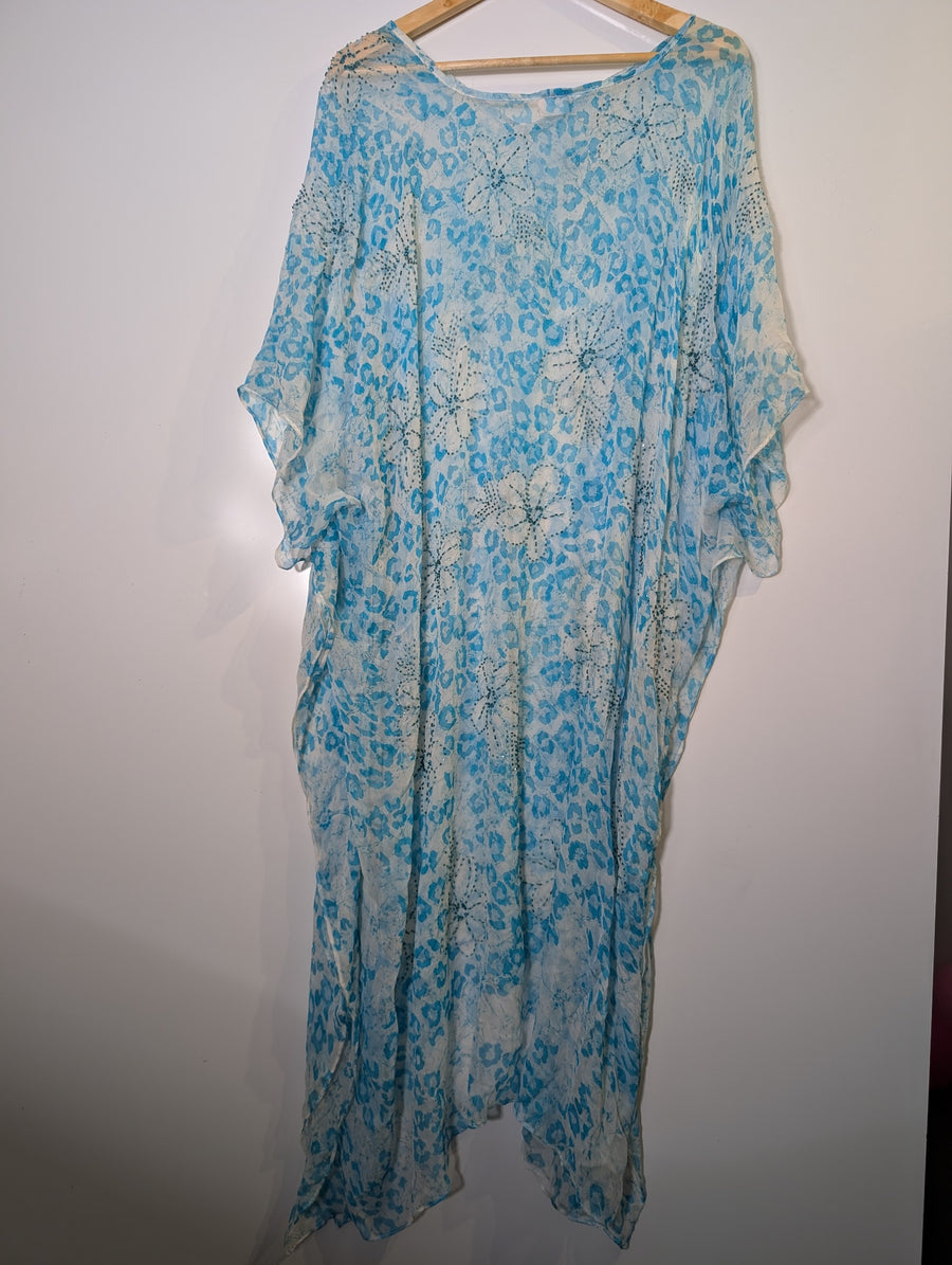 Camilla Silk Kaftan Blue Animal Print One Size - Image 4