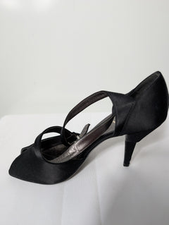 Prada Black Satin Criss-Cross Peep Toe Heels EU 38 - Image 5