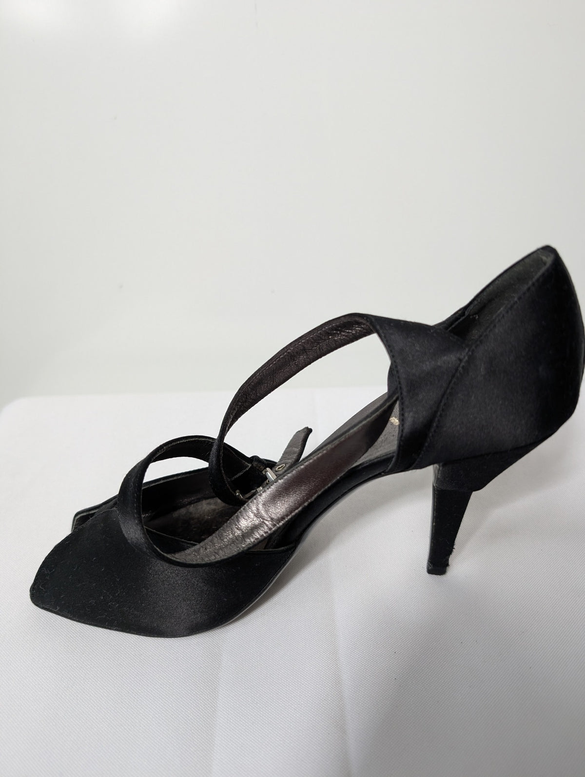 Prada Black Satin Criss-Cross Peep Toe Heels EU 38 - Image 5