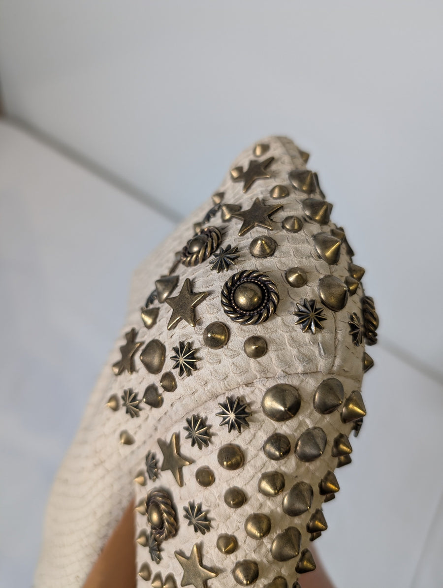 Givenchy Studded Peep-Toe Ankle Boots Beige Leather - Image 6
