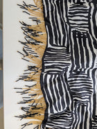 PROVA Silk Scarf Black & White Abstract Print with Beaded Fringe - Image 5