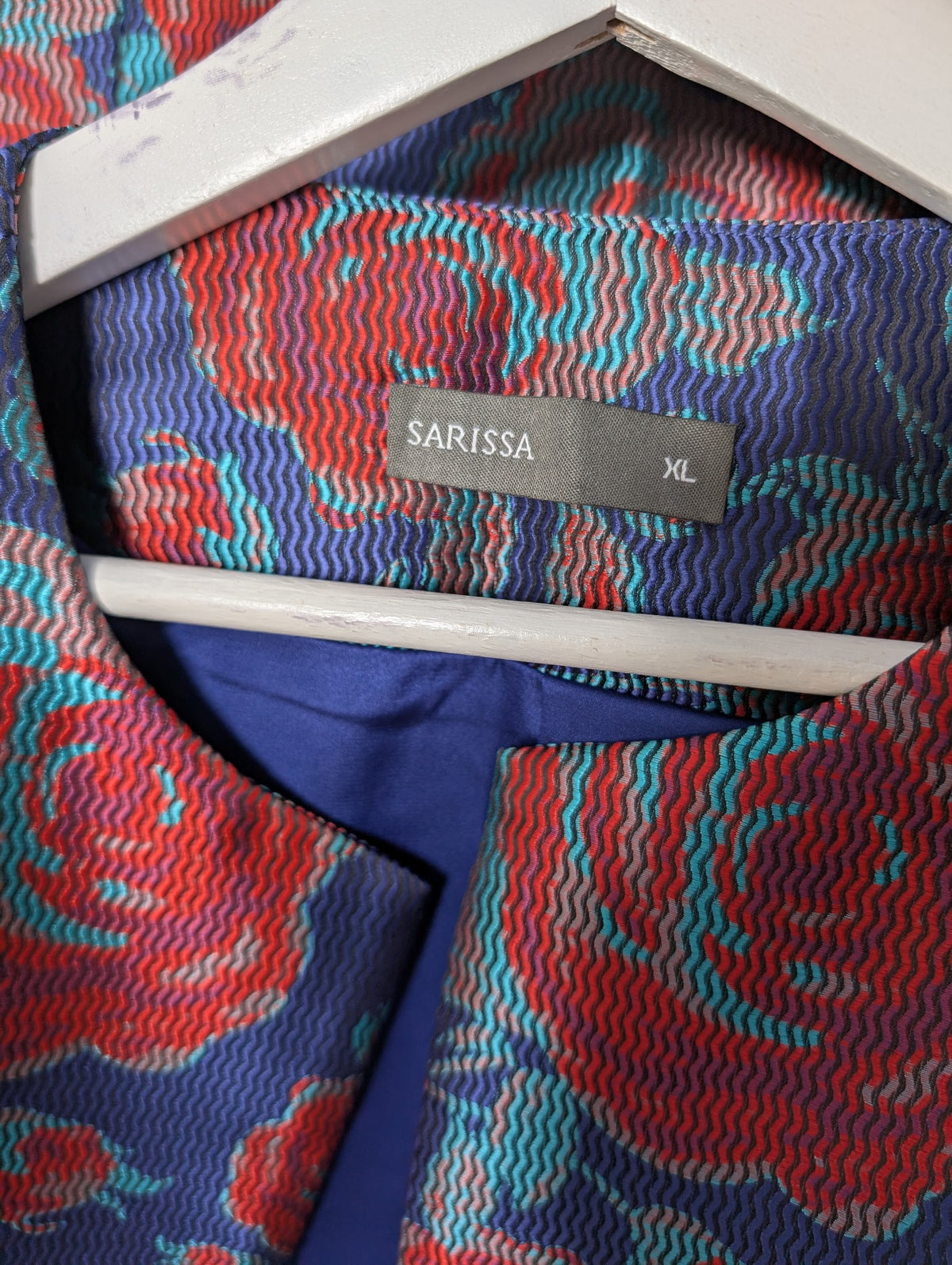 SARISSA Floral Jacquard Shift Dress and Jacket Set Blue Red XL - Image 4