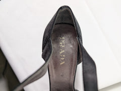 Prada Black Satin Criss-Cross Peep Toe Heels EU 38 - Image 6