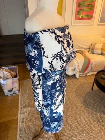 ASOS Off-the-Shoulder Midi Dress Blue White Patterned - Image 3