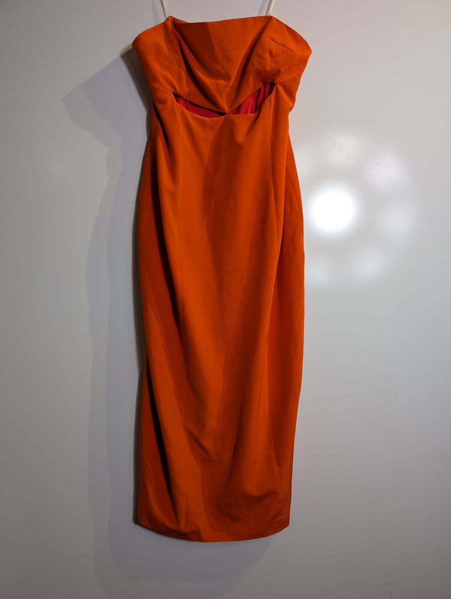 Bianca Spender Strapless Cut-Out Midi Dress Orange - Image 6