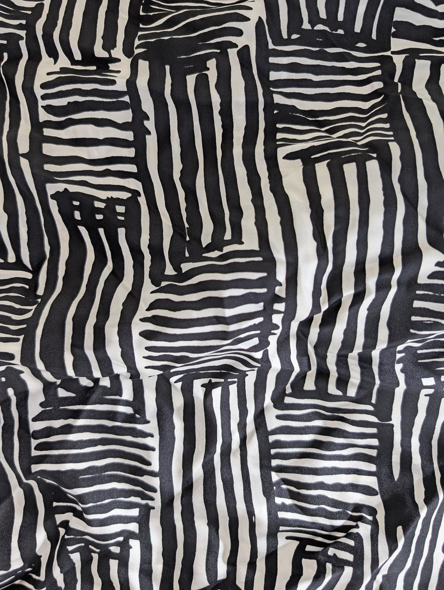 PROVA Silk Scarf Black & White Abstract Print with Beaded Fringe - Image 6