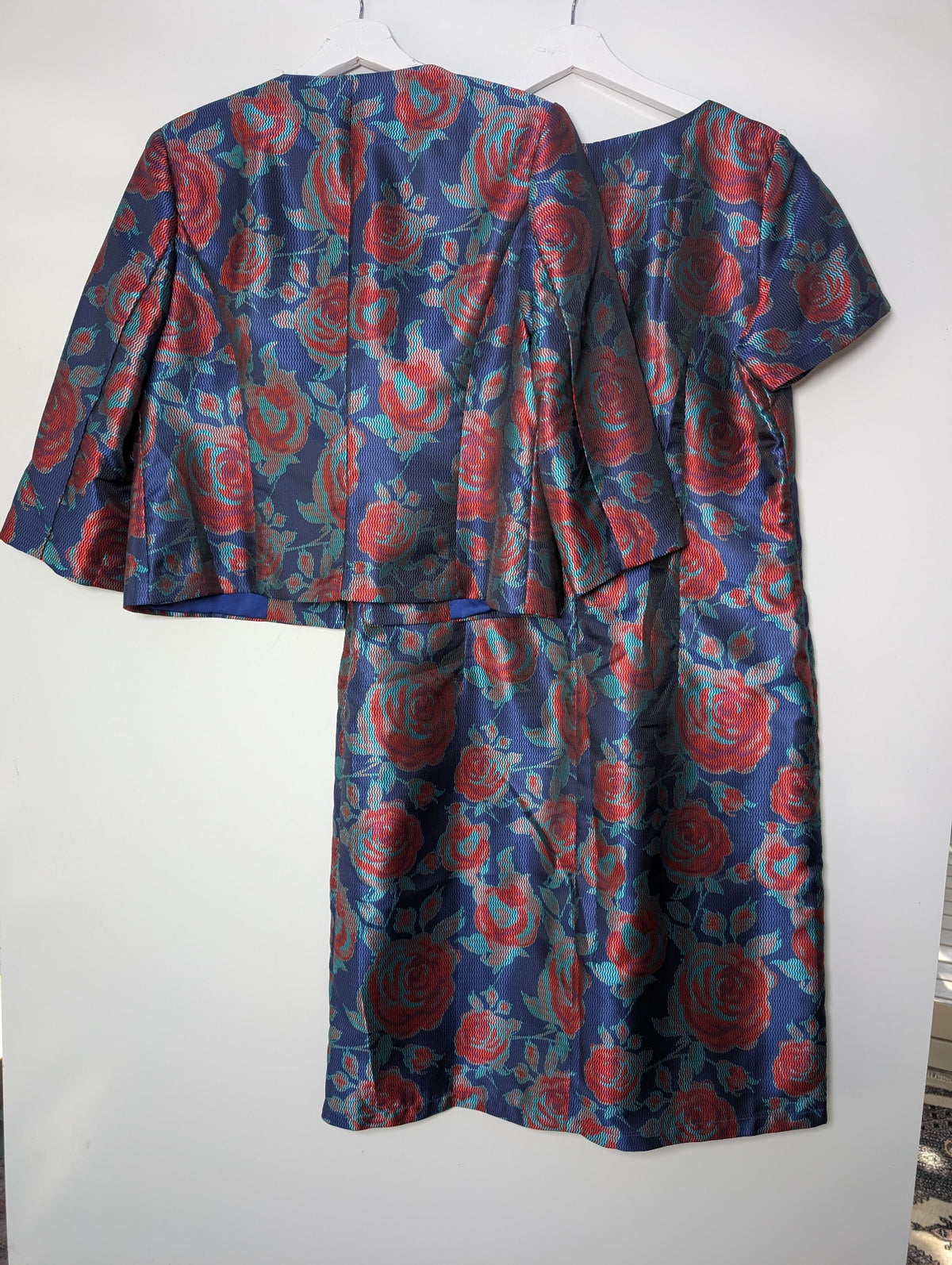 SARISSA Floral Jacquard Shift Dress and Jacket Set Blue Red XL - Image 5
