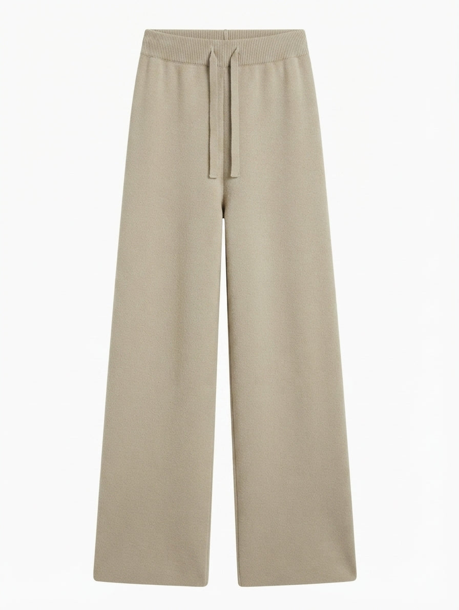 INTO Ribbed Knit Wide Leg Lounge Pants Beige Size S - Image 1