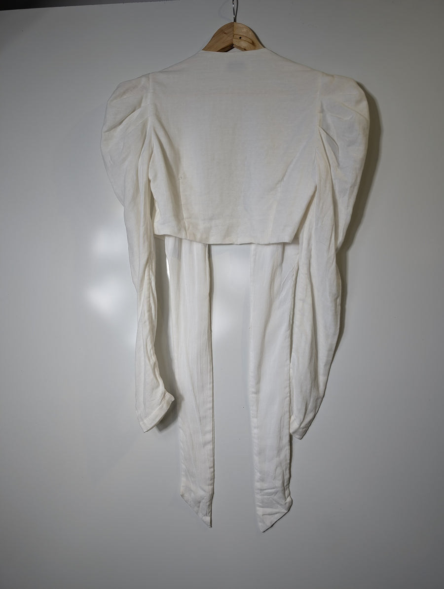 ATOÌR Puff Sleeve Tie Front Bolero Shrug White Size 8 - Image 5