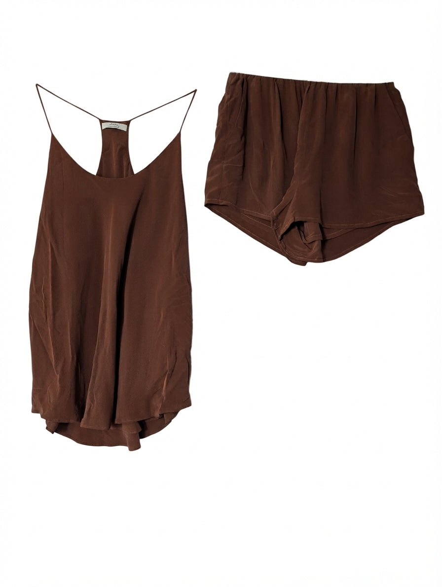 GRANA Silk Racerback Camisole and Shorts Set Brown Size M/S