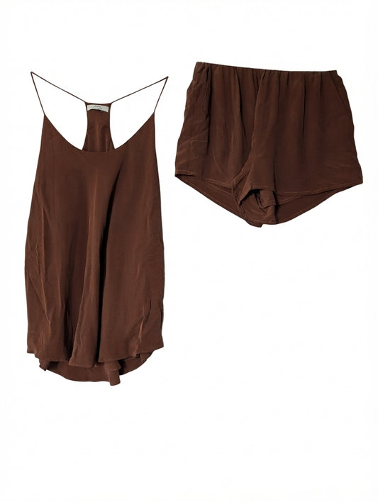 GRANA Silk Racerback Camisole and Shorts Set Brown Size M/S - Image 1