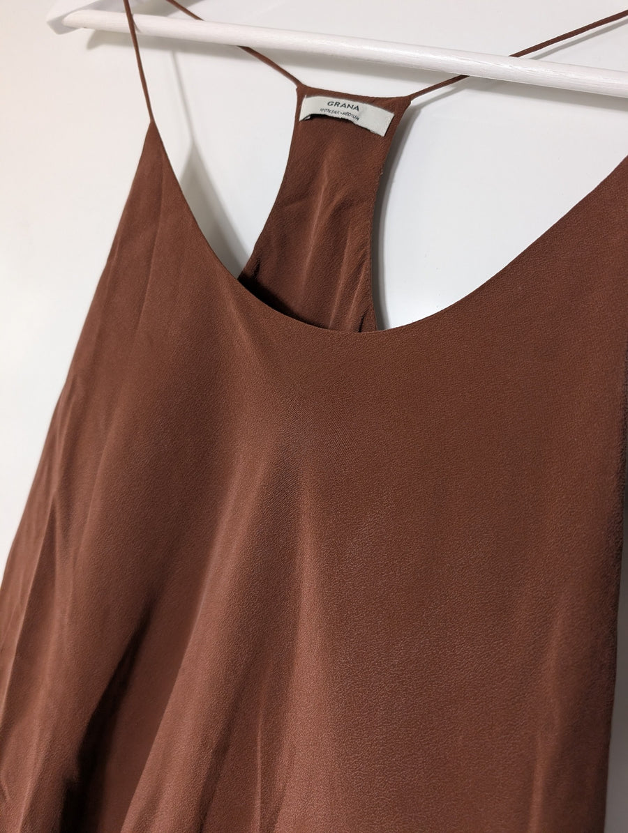 GRANA Silk Racerback Camisole and Shorts Set Brown Size M/S - Image 2