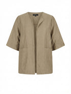 MAGGIE T Open Front Textured Jacket Beige Size 14 - Image 1