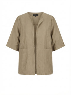MAGGIE T Open Front Textured Jacket Beige Size 14 - Image 1